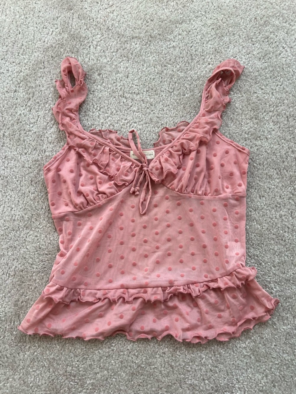 Ruffled Swiss Dot Tank Top - Pink